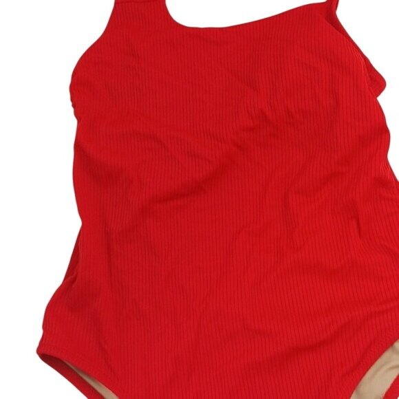 Shade & Shore Swimsuit Red One Piece Ribbed Asymmetrical One Shoulder Size M - Picture 4 of 9